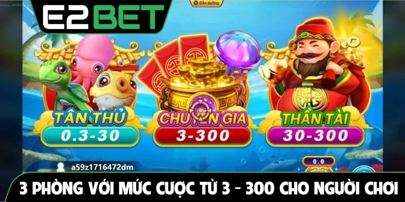 3 phòng với mức cược từ 3 - 300 cho người chơi