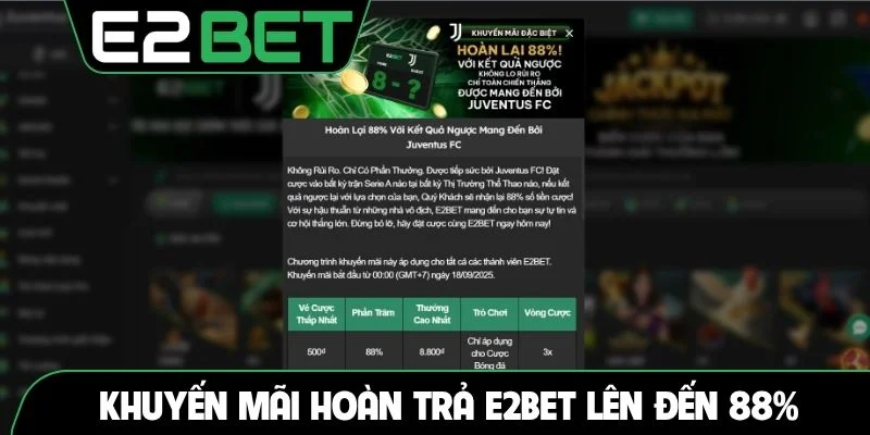 Khuyến mãi hoàn trả e2bet lên đến 88%