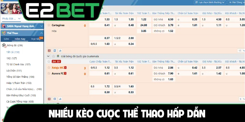 Nhiều kèo cược thể thao hấp dẫn